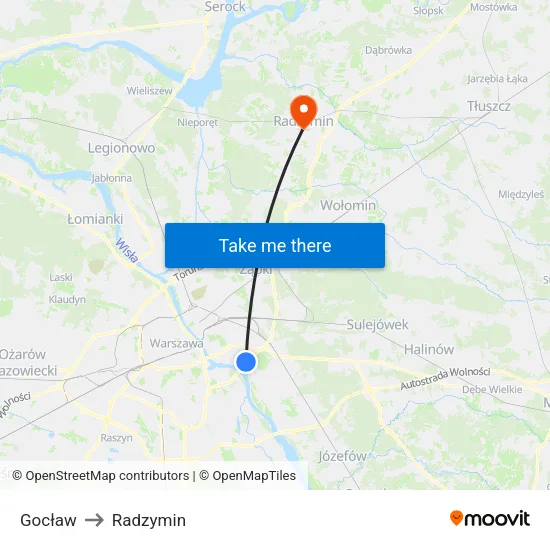 Gocław to Radzymin map