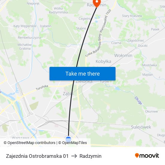 Zajezdnia Ostrobramska 01 to Radzymin map