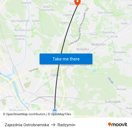 Zajezdnia Ostrobramska to Radzymin map