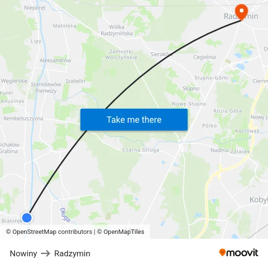 Nowiny to Radzymin map