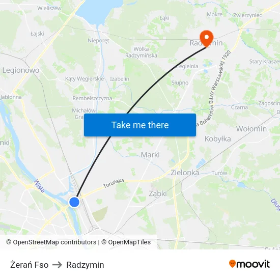Żerań Fso to Radzymin map