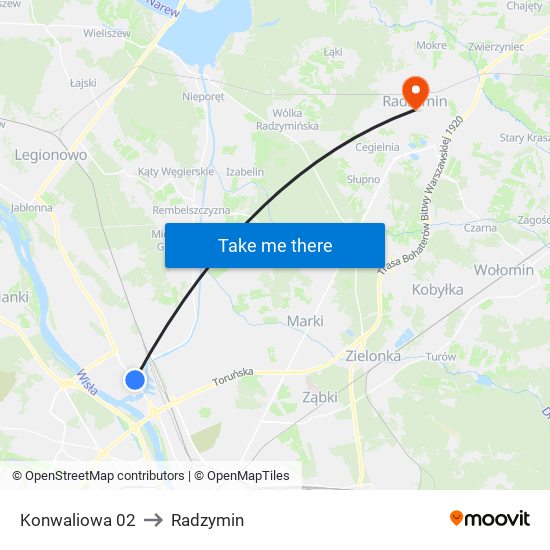 Konwaliowa to Radzymin map