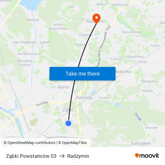 Ząbki Powstańców 03 to Radzymin map