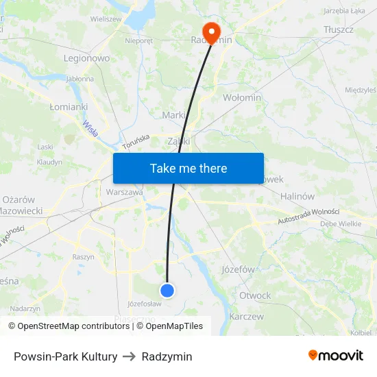 Powsin - Park Kultury to Radzymin map
