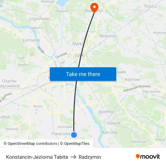 Konstancin-Jeziorna Tabita to Radzymin map