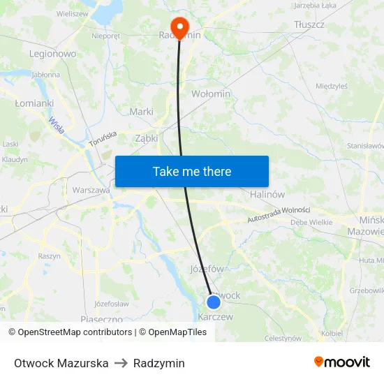 Otwock Mazurska to Radzymin map