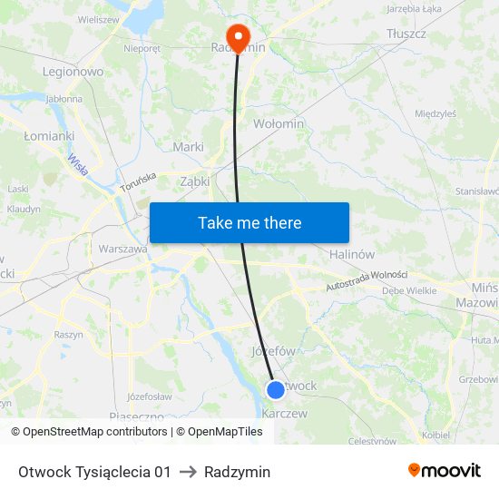 Otwock Tysiąclecia 01 to Radzymin map