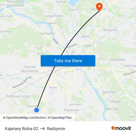 Kajetany Rolna 02 to Radzymin map