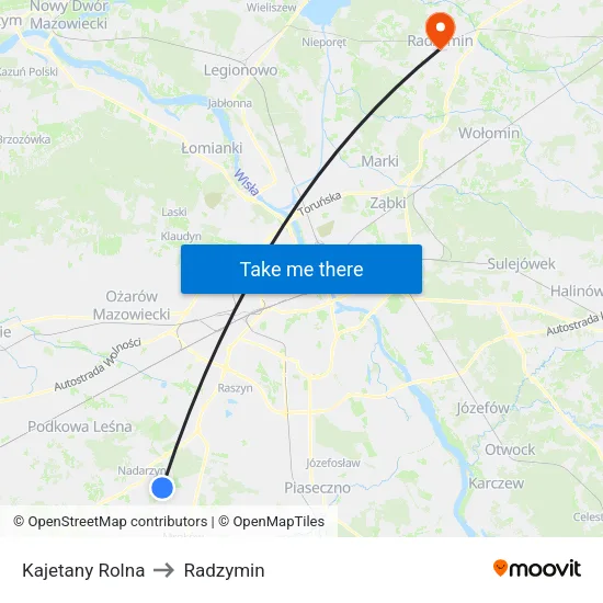Kajetany Rolna to Radzymin map