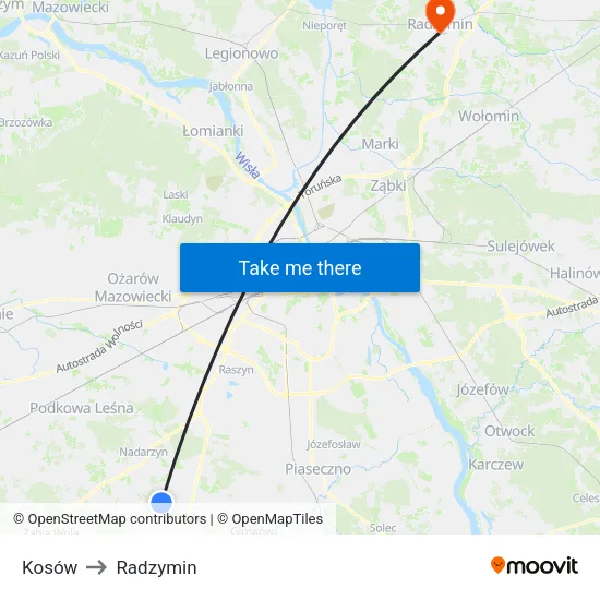 Kosów to Radzymin map