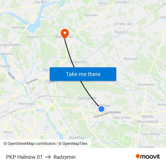 PKP Halinów to Radzymin map