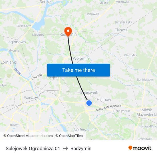 Sulejówek Ogrodnicza 01 to Radzymin map