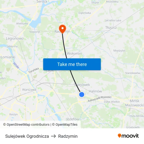 Sulejówek Ogrodnicza to Radzymin map
