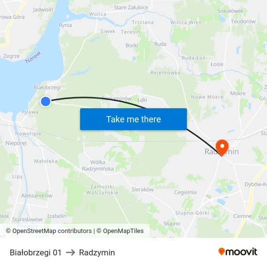 Białobrzegi to Radzymin map