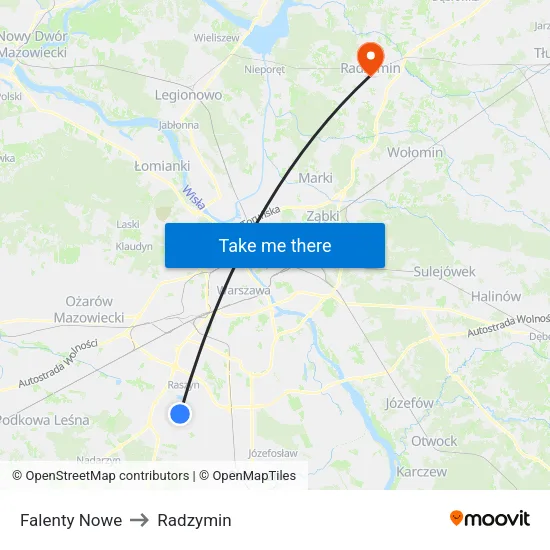 Falenty Nowe to Radzymin map