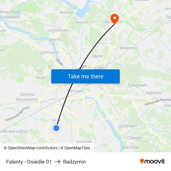 Falenty - Osiedle 01 to Radzymin map