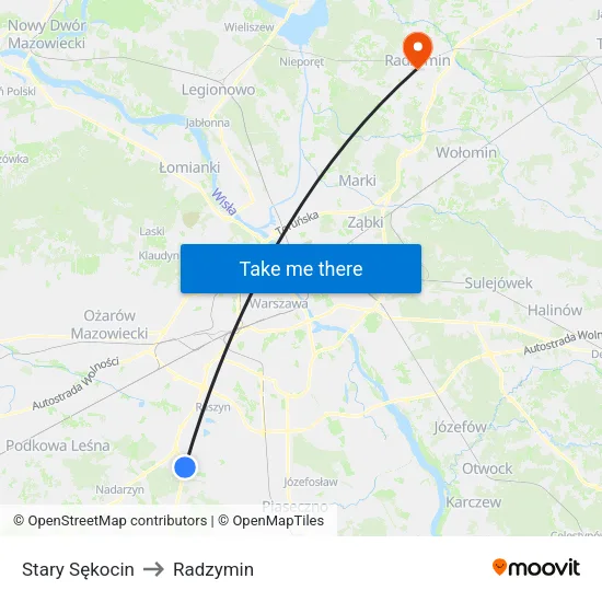 Stary Sękocin to Radzymin map