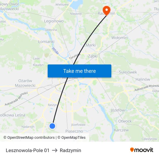 Lesznowola-Pole to Radzymin map