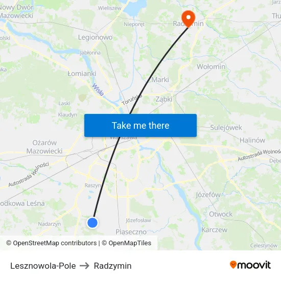 Lesznowola - Pole to Radzymin map