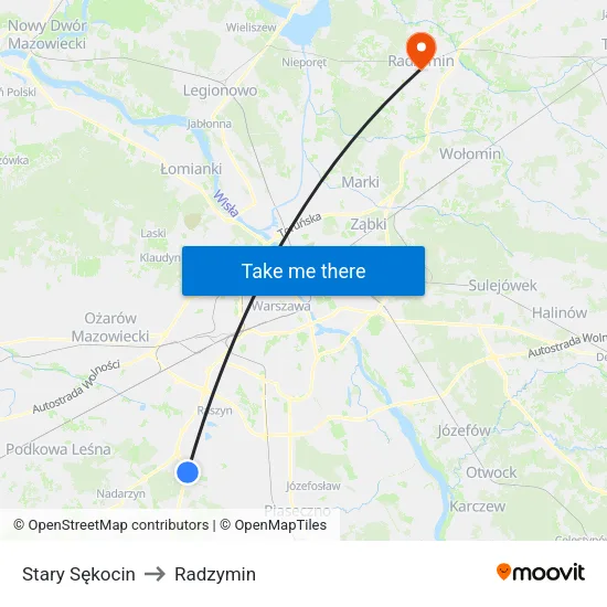 Stary Sękocin to Radzymin map