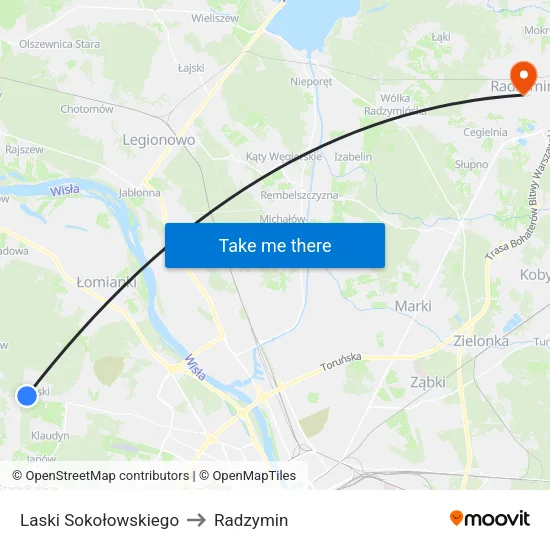 Laski Sokołowskiego to Radzymin map
