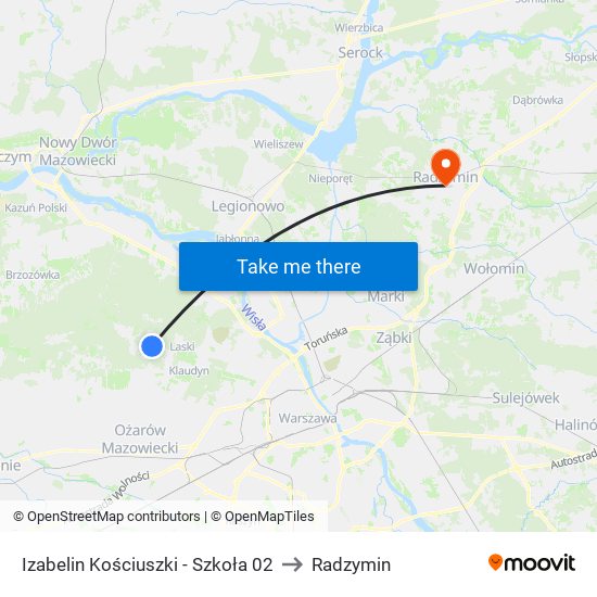 Izabelin Kościuszki-Szkoła to Radzymin map