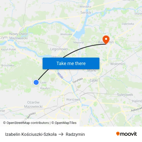 Izabelin Kościuszki - Szkoła to Radzymin map
