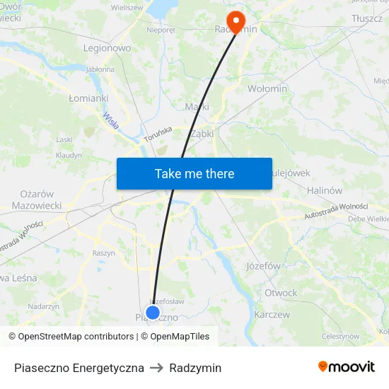 Piaseczno Energetyczna to Radzymin map