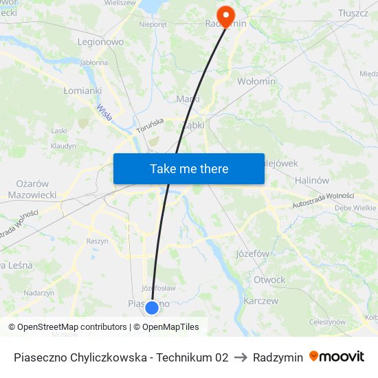 Piaseczno Chyliczkowska - Technikum 02 to Radzymin map