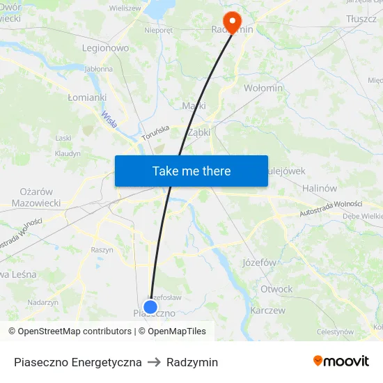 Piaseczno Energetyczna to Radzymin map