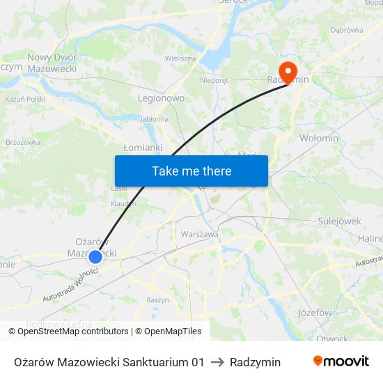 Ożarów Mazowiecki Sanktuarium 01 to Radzymin map