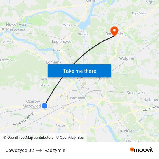 Jawczyce 02 to Radzymin map