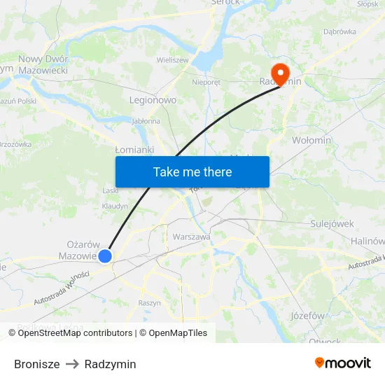 Bronisze to Radzymin map
