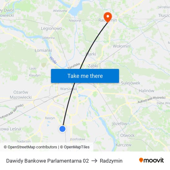 Dawidy Bankowe Parlamentarna 02 to Radzymin map