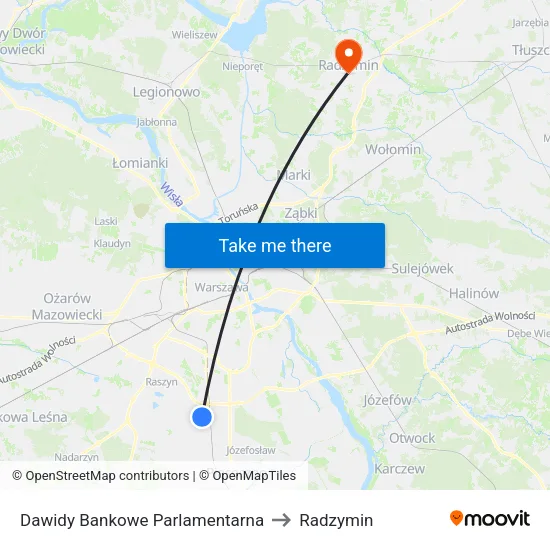 Dawidy Bankowe Parlamentarna to Radzymin map