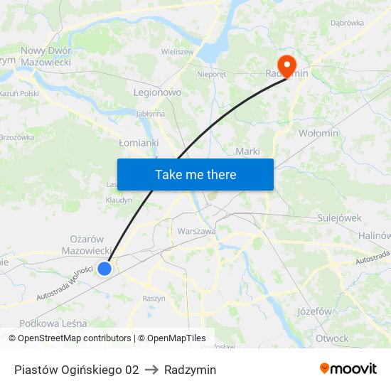 Piastów Ogińskiego 02 to Radzymin map