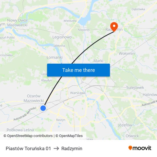 Piastów Toruńska 01 to Radzymin map