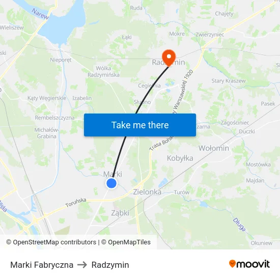 Marki Fabryczna to Radzymin map