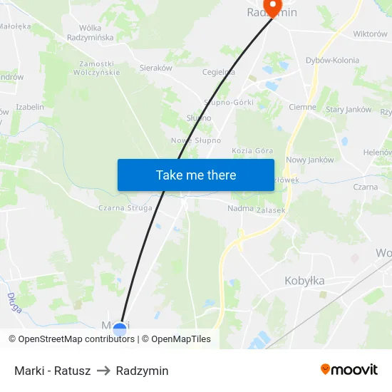 Marki - Ratusz to Radzymin map