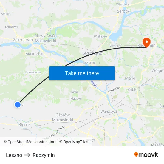 Leszno to Radzymin map