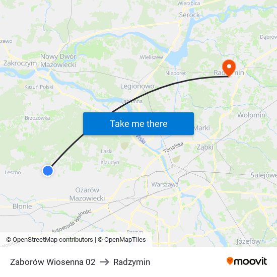 Zaborów Wiosenna 02 to Radzymin map