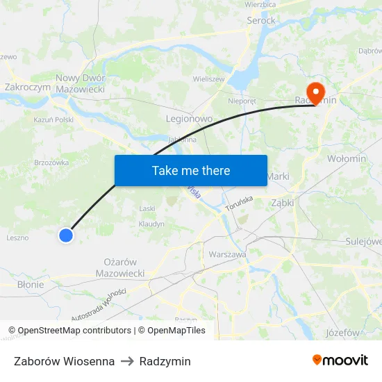 Zaborów Wiosenna to Radzymin map