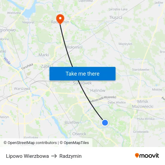 Lipowo Wierzbowa to Radzymin map