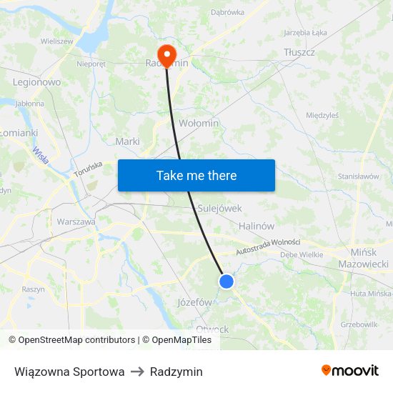 Wiązowna Sportowa to Radzymin map