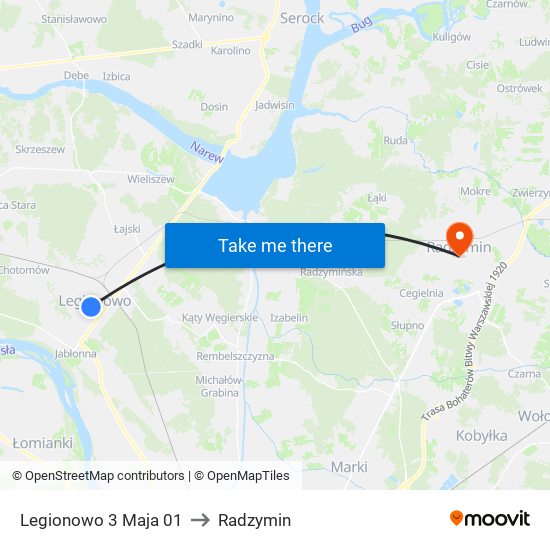 Legionowo 3 Maja 01 to Radzymin map