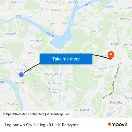 Legionowo Siwińskiego 01 to Radzymin map