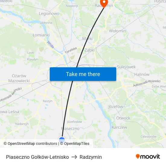 Piaseczno Gołków - Letnisko to Radzymin map