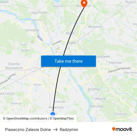 Piaseczno Zalesie Dolne to Radzymin map