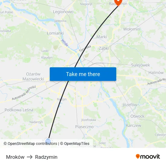 Mroków to Radzymin map