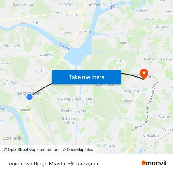 Legionowo Urząd Miasta to Radzymin map